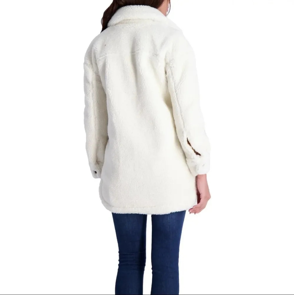 Lucky Brand FAUX FUR Long Sleeve Button Up Coat Designer #691 - Picture 4 of 14